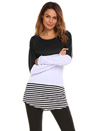 Beyove Women's Stripe Color Block T-Shirt Long Sleeve Tunic Tees Blouses Tops