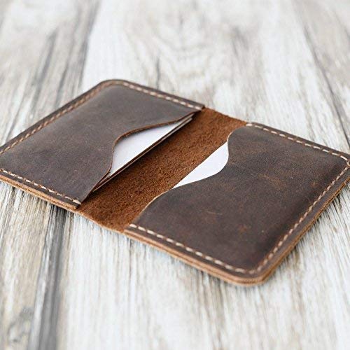 Men's Handmade Slim Leather Wallet Credit Card Holder Slim Wallet Italy oiled Leather (Hold 30 pics of cards)（Distressed Brown）110