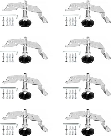 POWERTEC 71157-P2 Adjustable Corner Bracket Furniture Leveling Feet with Non-Marring Leveler Pads, Heavy Duty Leg Levelers for Cabinets, Tables, Workbenches and Outdoor Furniture, Set of 8