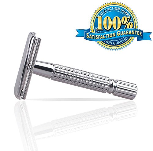 Bedrocker Classic Heavy Double Edge Handled Safety Razor Complete Shaving Kit with Stainless Steel Blades and Travel CaseGet a Salon-Quality Shave Resists Tarnish and Rust