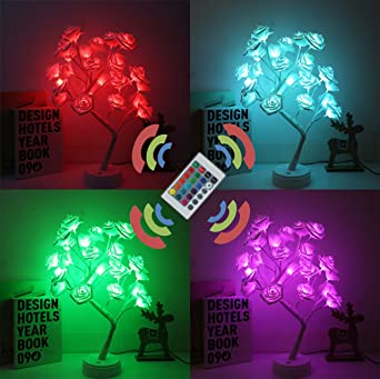 Night Light Rose Flower Tree Lamp Table Lamp with 16 Color Changing with Christmas Birthday Gift for Girl Kids Women for Holiday and Party Home Room Decoration(Big Rose)…