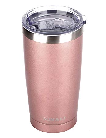 SUNWILL 20oz Tumbler with Lid, Stainless Steel Vacuum Insulated Double Wall Travel Tumbler, Durable Insulated Coffee Mug, Rose Gold, Thermal Cup with Splash Proof Sliding Lid