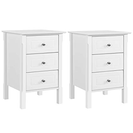 Yaheetech Nightstand with 3 Drawers, Bedroom Side Storage Cabinet Wooden End Table Accent Table Solid Pine Wood Legs, Set of 2, White