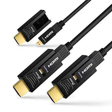 DTECH 75ft Fiber Optic HDMI Cable 4K 60Hz 4:4:4 Chroma Subsampling 18Gbps Ultra HD with Micro HDMI and Standard HDMI Connectors (23 Meters, Black)