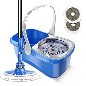 4L Small Size Spin Mop Bucket Set with 2 Pcs Microfiber Mop Head Wet/Dry Usage on Floor with Bucket Size 14.8x7.6x6.4 Inch