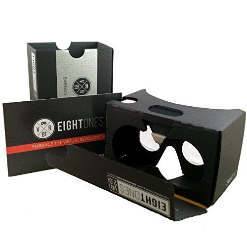 V2 EightOnes VR Kit - Easy Assembly Virtual Reality Kit Inspired By Google Cardboard V2 and Oculus Rift - Compatible with iPhone and Android Smartphones up to 6 inches Screen Size Black