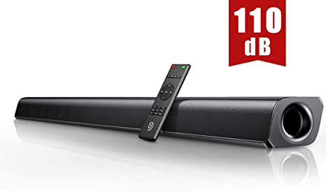 Sound Bar, Bomaker 2.0 Sound Bar with Built-in Subwoofer, Bluetooth 5.0 Soundbar for TV, 110dB, DSP and 3D Surround Sound, Deep Bass, 3 EQ Modes, HDMI ARC/Optical/AUX/USB Input