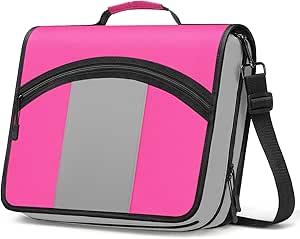 MoKo Zipper Binder, 3 inch 3 Ring Binder with Zipper, 600 Sheet Capacity Oxford Cloth Multi-Pocket School Binder Organizer, Handle and Shoulder Strap Included, Magenta Gray