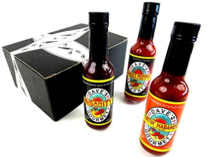 Dave's Gourmet Insanity Sauces 3-Flavor Variety: One 5 oz Bottle Each of Insanity, Hurtin Habanero, and Ghost Pepper in a BlackTie Box (3 Items Total)