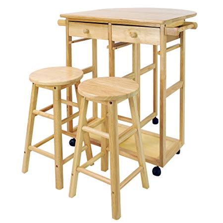 Casual Home 355-20 Drop Leaf Breakfast Cart with 2 Stools-Natural
