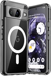 JETech Magnetic Case for Google Pixel 8 6.2-Inch 2023, Compatible with MagSafe Accessories, Shockproof Protective Phone Cover, Non-Yellowing Hard Clear PC Back (Obsidian)