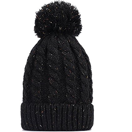 Women Knit Hat Winter Beanie with PomPom Slouchy Hats Skull Cap Thick Fleece Lining …