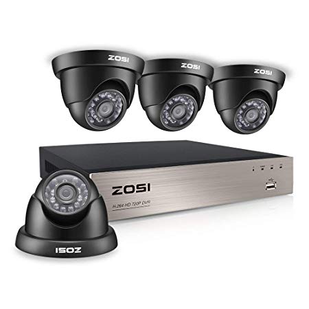 ZOSI 8Channel Security Cameras System 8CH 4-in-1 1080N DVR Recorder and (4) 1280TVL 1.0MP 720P Weatherproof CCTV Cameras with Night Vision, Motion Alert, Smartphone, PC Remote Access,NO Hard Drive