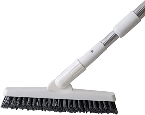 Scrub Brush Grout Cleaner with 51.2" Long Extendable Telescopic Handle Stiff V-Shaped Bristles Shower Brush Perfect for Batchroom Kitchen Tub Cleaning Hard to Reach Areas (White)