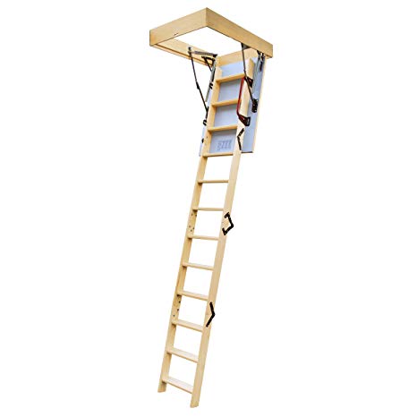 Lyte Easiloft 4 Section Timber Loft Ladder - Fully Assembled, Including Insulated Hatch Door and Handrail