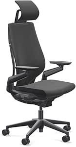 Steelcase Gesture Office Desk Chair with Headrest Cogent Connect Licorice Fabric High Black Frame Hard Floor Casters