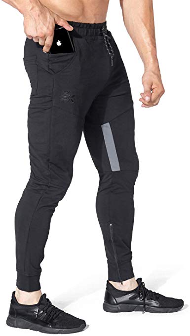 BROKIG Mens Thigh Mesh Gym Jogger Pants, Men's Casual Slim Fit Workout Bodybuilding Sweatpants with Zipper Pocket