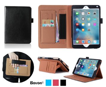 Bovon PU Leather Stand Case Cover with Auto Wake & Sleep Feature, Elastic Strap, Card Slots, Note Holder for Apple iPad Pro - Black