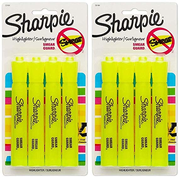 Sharpie Accent Tank Highlighters, Chisel Tip, Fluorescent Yellow, 4-Count (Pack of 2)