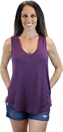 Ms Lovely Women's V-Neck Racerback Tank Top Loose and Long T-Shirt