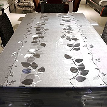 LeeVan Heavy Weight Vinyl Transparent Rectangle Table Cover Wipe Clean PVC Tablecloth Oil-proof/Waterproof Stain-resistant/Mildew-proof - 54 x 108 Inch (Crystal Leaves)