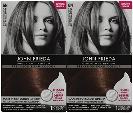 John Frieda Precision Foam Hair Colour, Light Natural Brown 6N, 2 pk