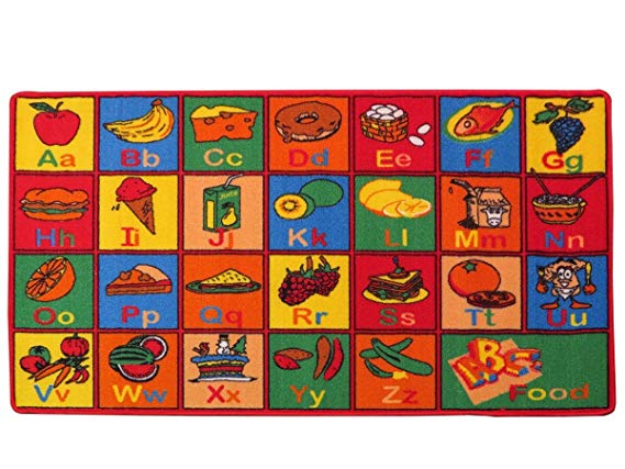 Mybecca Kids Rug ABC Fruit Area Rug 8 x 11 Non Slip Gel Backing Size approximate: 7' feet 2" inch by 10' ft (7'2" X 10')