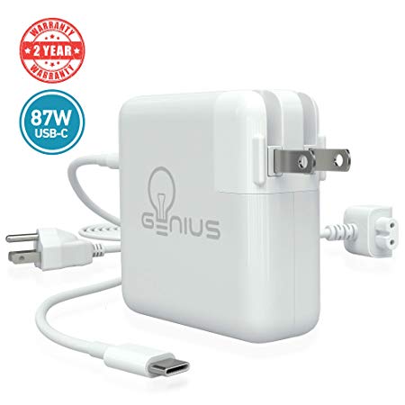 Genius Charger for Apple MacBook Pro 15” 2016, 2017, 2018 | 87W USB C Power Adapter Laptop, 6.5f Cord   Free 6ft Cable Extension | No Fraying, No Overheating, Cool to The Touch, 2-Year Warranty