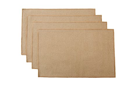 WOOD MEETS COLOR Cotton Table Placemats Woven Braided Ribbed Washable Table Mats Set of 4, 12" x 18" (Light Brown)