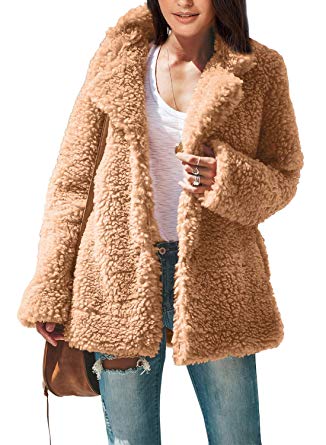 FARYSAYS Women's Fleece Fuzzy Open Front Button Winter Coat with Pockets Outwear Jackets