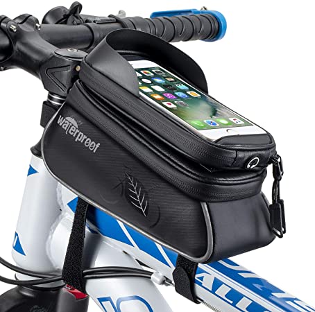 WOTOW Bicycle Phone Mount Bags, Waterproof Bike Front Frame Top Tube Handlebar MTB Cycling Bag with TPU Touch Screen Cell Phone Holder, Fits for iphone7 8 Plus/XR/Xs Max Samsung Huawei Up to 6.6"