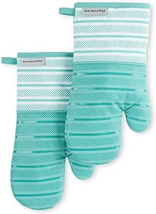 KitchenAid Albany Oven Mitt 2-Pack Set, Aqua Sky, 7"x13"