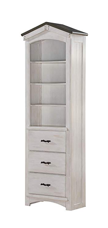 Acme Tree House Bookcase Cabinet in Weathered White and Washed Gray