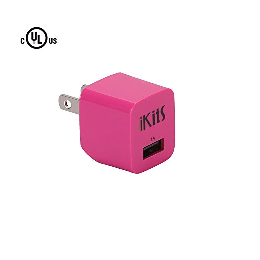iKits (UL Certified) Universal USB Wall Charger/Travel Charger Single port, 5V 1A , Fordable Plug (Rosy)