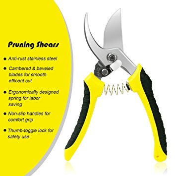 Becko's Stainless Steel Pruning Shears / Heavy Duty Tree Trimmer / Versatile Sharp Tree Pruners for Lawn & Garden