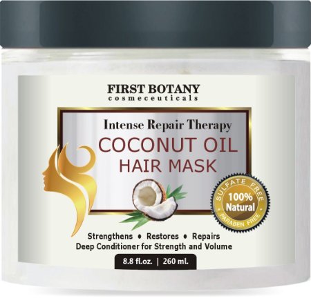 Coconut Oil Hair Mask, 8.8 fl. oz. Restorative Hair Mask, Deep Conditioner for Damaged & Dry Hair, Heals & Restructures Hair Shaft & Growth, Nourishes Scalp, Removes Residue Buildup ..Sulfate Free