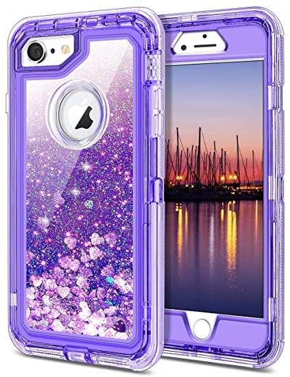 iPhone 6 Plus Case, iPhone 6S Plus Case, JAKPAK Shockproof Glitter Flowing Liquid Bling Sparkle Cover for Girl Woman Heavy Duty Full Body Protective Shell for 5.5" iPhone 6S Plus/6 Plus -Purple
