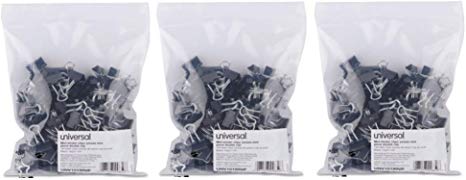 Universal 10199VP Mini Binder Clips, Zip-Seal Bag, 1/4" Capacity, 5/8" Wide, Black, 144/Bag, 3 Pack