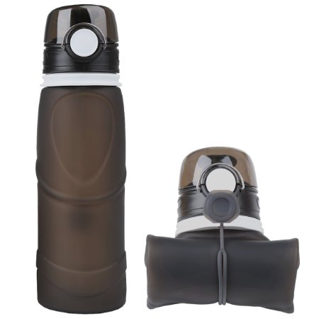 Silicone Collapsible Sports Water Bottle -Large Capacity 26 oz (750 ml) - BPA Free Foldable Bottle for Outdoor Travel & Sports & Daily use