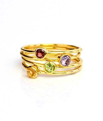 Tiny Stacking Mother's Rings in All Birthstones, Dainty Gold-Plated Gemstone Rings