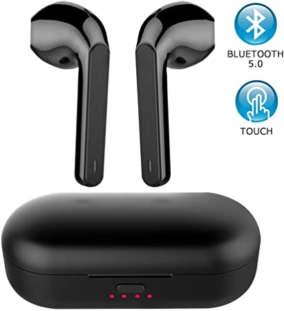 Wireless Earbuds, Mini Bluetooth 5.0 Headphones True Wireless Headphone with Charging Case, Waterproof In-ear Headphone Touch Control Earbuds for Sport Reading (black)