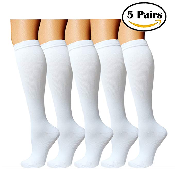 3/5Pairs Knee High Graduated Compression Socks For Women and Men - 15-20mmHg