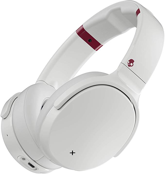 Skullcandy Venue Active Noise Cancelling Headphones, Over The Ear Bluetooth Wireless, Tile Integration, Rapid Charge 24-Hour Battery Life, Lightweight Premium Materials, White/Crimson (Renewed)