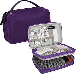 FYY Electronic Organizer, Travel Cable Organizer Bag Pouch Electronic Accessories Carry Case Portable Waterproof Double Layers All-in-One Storage Bag for Cable, Charger, Phone, Hard Drive, S-Purple