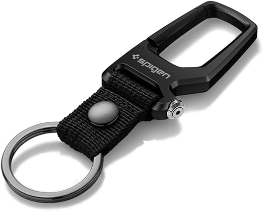 Spigen Carabiner Key Ring Clip, Car Keychain Clip, Bottle Opener Key Chain Ring for Men and Women (1-Pack) - Black