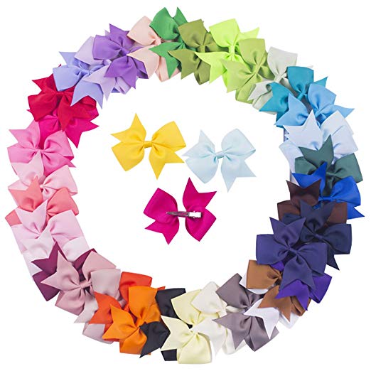 Bzybel 41 Pcs 4" Baby Girl Boutique Hair Bows Alligator Clips Grosgrain Ribbon Bows for Teens Baby Girls Babies Toddlers Barrettes