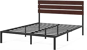 Zinus Figari Cama 150x200 cm - Altura 31cm con almacenaje bajo la cama - Somier sostenible de bambú y metal con cabecero de láminas - Marrón y negro