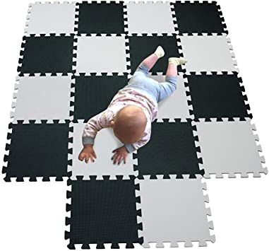 MQIAOHAM Play Area for Kids Foam Play mat Tiles Puzzle Floor mat playmat Baby Soft Foam Play mats for Children Crawling mat Kids Rugs Carpet Baby Activity mat Foam Jigsaw 18 Pieces White Black 101104