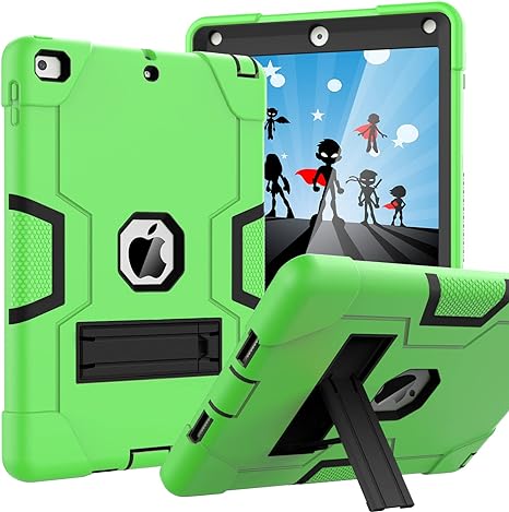 OKP Case for iPad 6th Generation/iPad 5th Generation/iPad 9.7 inch/ iPad Air 2, Hybrid Shockproof Rugged Protective Cover for ipad 9.7 inch 2018/2017 with Built-in Kickstand (Green Black)