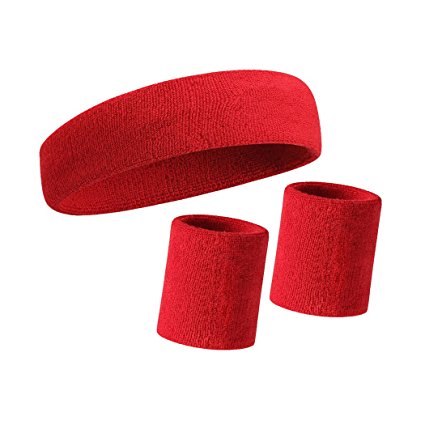 HOTER Thick Solid Color Sweatband Set (1 Headband   2 Wristbands)